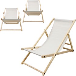 Opklapbare houten ligstoel 3 ligposities tot 120 kg Beige