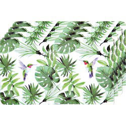 Kesper Ontbijtbordjes/broodplankje - 4x - tropische print - 14 x 24 cm - Placemats