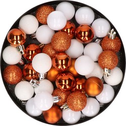 Set van 40x stuks kunststof kerstballen mix wit en oranje 3 cm - Kerstbal