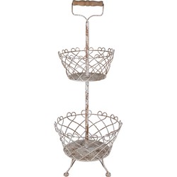 Clayre & Eef Etagère Ø 28x74 cm Wit Bruin IJzer Fruitschaal Etagère