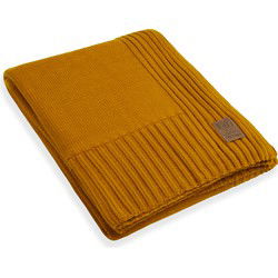 Knit Factory Uni Gebreid Plaid XL - Woondeken - Kleed - Oker - 195x225 cm