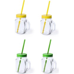 4x stuks drink potjes van glas Mason Jar geel/groen 500 ml - Drinkbekers