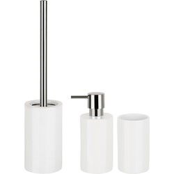 Spirella Badkamer accessoires set - WC-borstel/zeeppompje/beker - porselein - ivoor wit - Badkameraccessoireset