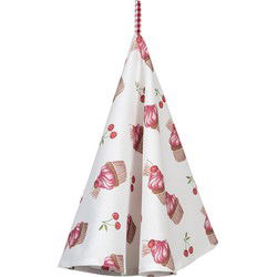 Clayre & Eef Theedoek  Ø 80 cm Rood Wit Katoen Rond Cupcakes Keukenhanddoek