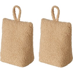 Boltze deurstopper - 2x - 1 kilo - licht bruin - pluche - 20 x 10 cm - Deurstoppers