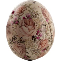 Clayre & Eef Beeld Ei Ø 11x14 cm Roze Keramiek Rond Bloemen Woonaccessoires