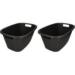 Kunststof wasmand - 2x - zwart - 35 liter - 60 x 40 x 25 cm - Wasmanden