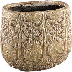 PTMD Sendar Brown ceramic pot with antique print oval L