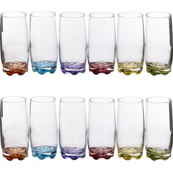 Set van 12x stuks drinkglazen/waterglazen kleurenmix 380 ml - Drinkglazen