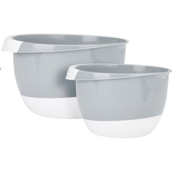 Set van 2x mengkommen/roerkommen kunststof licht grijs 2L en 3,5L - Saladeschalen