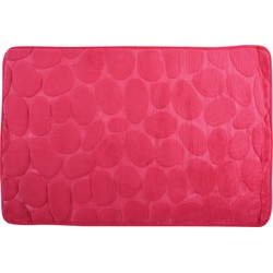 Badkamerkleedje/badmat tapijt - kiezel motief - vloermat - fuchsia roze - 50 x 80 cm - laagpolig - Badmatjes