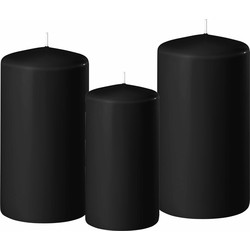 3x stuks zwarte stompkaarsen 10-12-15 cm - Stompkaarsen