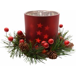 Kerstdecoratie theelichthouder rood 8 cm - Waxinelichtjeshouders