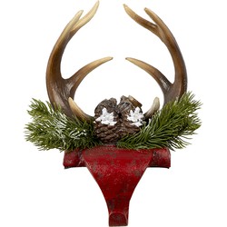 Clayre & Eef Haak Kerstsok Gewei 18x24x15 cm Rood Bruin Kunststof