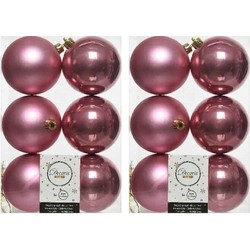 12x Kunststof kerstballen glanzend/mat oud roze 8 cm kerstboom versiering/decoratie - Kerstbal
