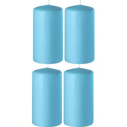 4x Kaarsen turquoise 6 x 15 cm 58 branduren sfeerkaarsen - Stompkaarsen