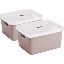 2x Sunware opbergbox/mand 32 liter oud roze kunststof met transparante deksel - Opbergbox