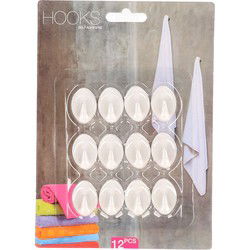 Zelfklevende keuken/badkamer/kleding/ophang haakjes - 12x stuks - kunststof - wit - Handdoekhaakjes