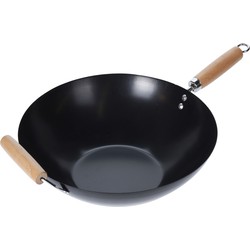 Wokpan/steelwok met houten handvatten 35 cm - Steelpannen