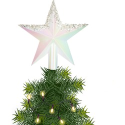 Feeric lights and christmas ster piek - parelmoer wit -plastic -22 cm - kerstboompieken