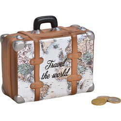 Spaarpot Koffer Wereldkaart Reis De Wereld van Keramiek Beige, bruin (B/H/D) 14x13x6cm