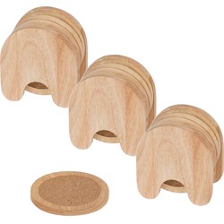 Set van 15x glazenonderzetters hout in houder 10 cm - Glazenonderzetters