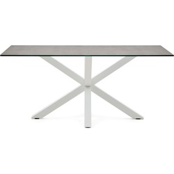 Kave Home - Argo tafel afgewerkt in porselein Iron Moss en stalen poten met witte afwerking 160 x 90 c