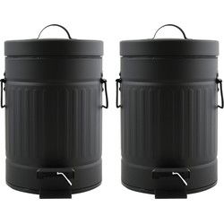 MSV Prullenbak/pedaalemmer - 2x - Industrial - metaal - zwart - 3L - 17 x 26 cm - Badkamer/toilet - Pedaalemmers