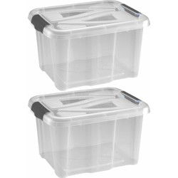 Hega Hogar opbergbox - 2x - transparant/blauw- 17 liter - 40 x 32 x 23 cm - Opbergbox