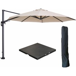 Garden Impressions Hawaii zweefparasol Ø350 cm carbon black / ecru met 90kg black polished parasolvoet en parasolhoes