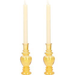 Kaarsen kandelaar Venice - 2x - gekleurd glas - helder okergeel - D5,7 x H15 cm - kaars kandelaars