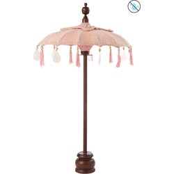 J-line - Parasol+voet Kwastjes/schelpen Peche Hout Donker Bruin Small - 57x57x51cm