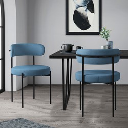 Eetkamerstoel set van 2 met teddy stof met rugleuning blauw Keukenstoel ML-Design