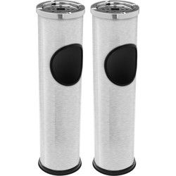 Staande asbak - 2x - zilver - 56 cm - RVS - met afvalbakje - Asbakken
