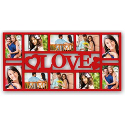 Multi fotolijst Love rood met 10 lijstjes geschikt voor een foto van 10 x 15 cm - Fotolijsten