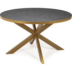 Stalux Ronde eettafel 'Daan' 148cm, kleur goud / zwart marmer