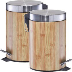 Zeller kleine pedaalemmer - 2x - badkamer/toilet - 3 liter - houtprint - Pedaalemmers