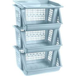 Plasticforte Opberg kratten/manden/organizers - 3 lagen/vakken - 39 x 32 x 62 cm - kunststof - ijsblauw - Opbergmanden