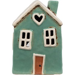 Clayre & Eef Waxinelichthouder Huis 13x9x18 cm Groen Beige Keramiek Theelichthouder