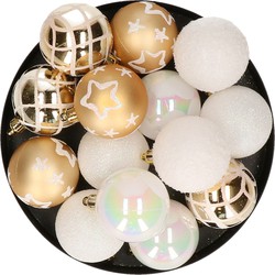 15x stuks kerstballen mix wit/goud gedecoreerd kunststof 5 cm - Kerstbal