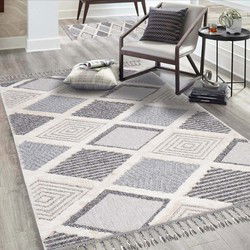 Amida Boho Style Crème / Grijs vloerkleed - Geruit - 120 X 170 CM