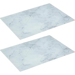 2x Stuks snijplank rechthoek wit met marmer print 40 x 30 cm van glas - Snijplanken