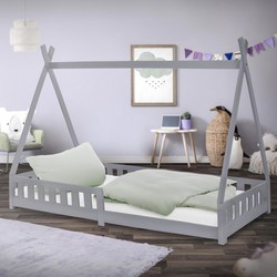 Kinderbed met uitvalbeveiliging en lattenbodem 90x200 cm Lichtgrijs grenen hout ML-Design