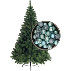 Bellatio Decorations kunst kerstboom 150 cm met kerstballen ijsblauw - Kunstkerstboom