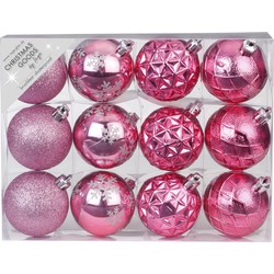Set van 12x luxe roze kerstballen 6 cm kunststof mat/glans - Kerstbal