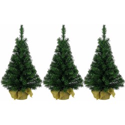 3x stuks kerst kerstbomen groen in jute zak 45 cm - Kunstkerstboom