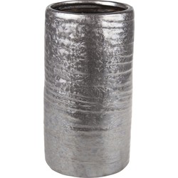 Cilinder vaas keramiek zilver/grijs 12 x 22 cm - Vazen
