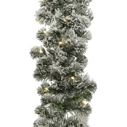 4x Groene dennenslinger kerstslingers met sneeuw en licht 270 x 25 cm - Guirlandes