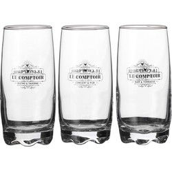 Urban Living longdrinkglazen Comptoir - deco glas - 3x stuks - 390 ml - Longdrinkglazen