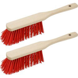 Buemag Houten harde stoffer/handveger - 2x - rood - 30 cm - voor buiten - Stoffer en blik